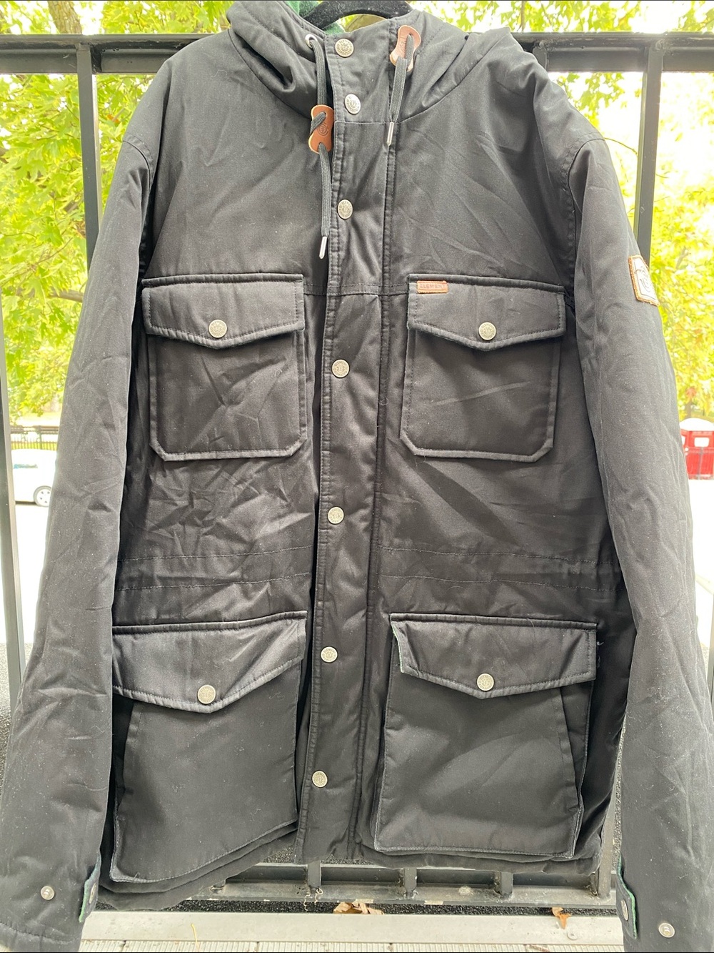 Element Black Hooded Field Winter Jacket with Green Lining